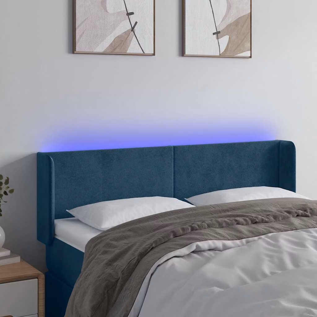 Testiera con LED e porta USB vidaXL in velluto blu scuro L: 147 cm, P: 16 cm, H: 78-88 cm