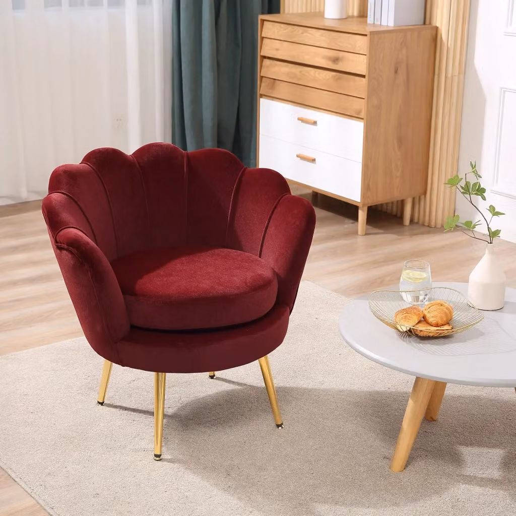 Poltrona Imbottita in Velluto Rosso GIORDANOSHOP con Braccioli e Struttura in Metallo L/P/H: 76 x 67 x 74 cm – 2