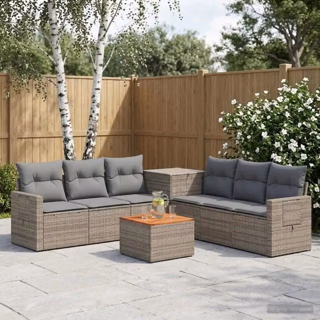 Set di divani da giardino vidaXL a forma di U in polyrattan con tavolino, 8 pezzi, Grigio e Antracite – 1
