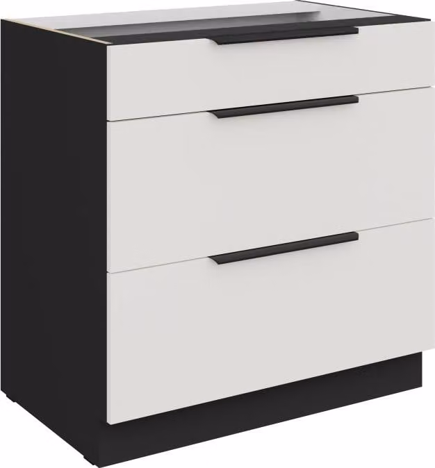 Mobiletto inferiore con cassetti LUNARA - larghezza 80 cm, bianco / nero