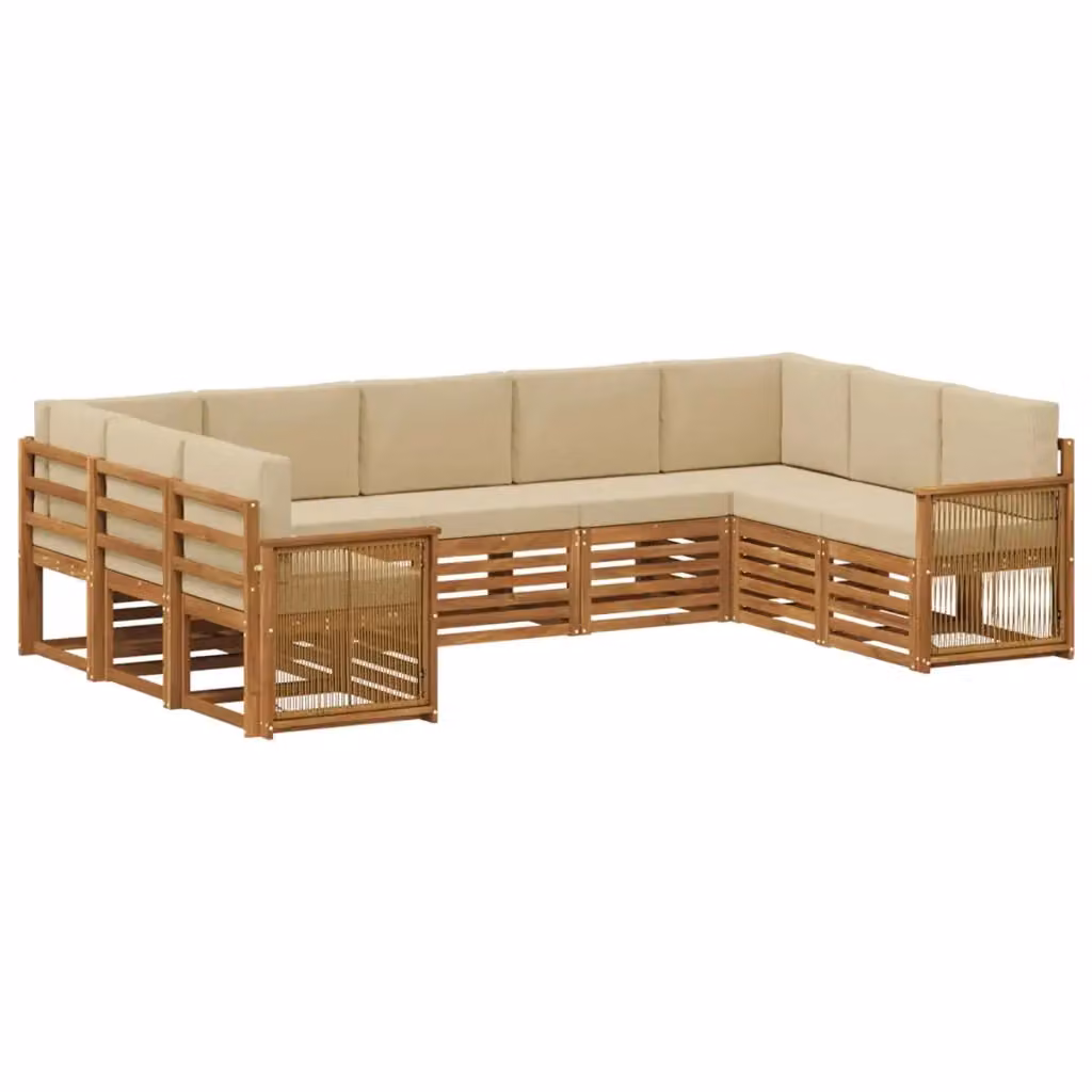 Set di divani da esterno a L vidaXL in legno di acacia con cuscini beige, 7 pezzi – 2