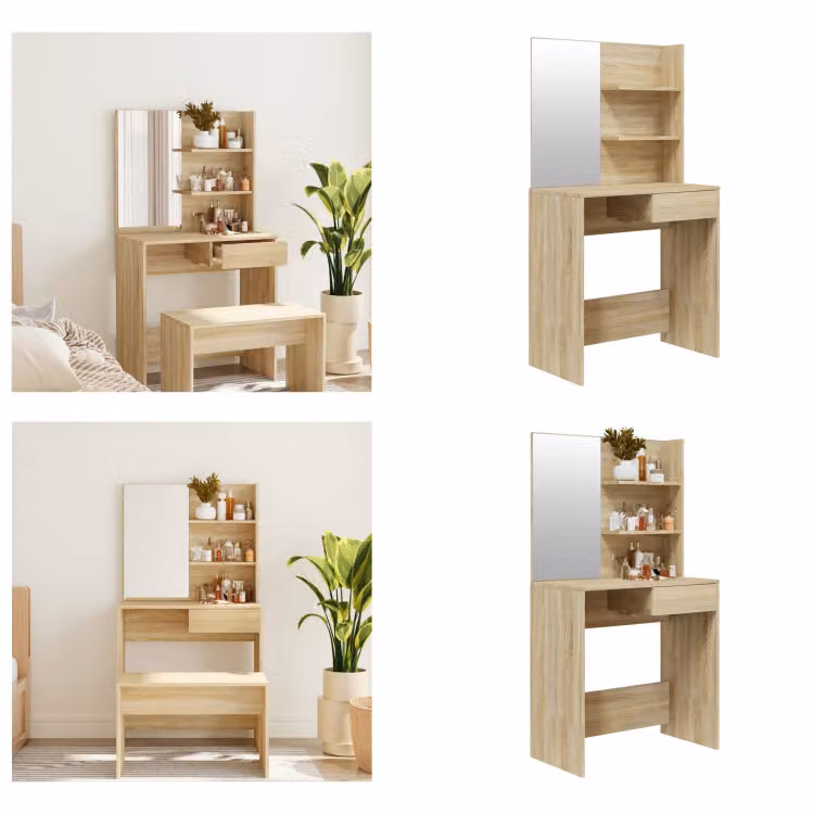 vidaXL Tavolo da toilette con specchio in rovere Sonoma 74,5x40x141 cm - Tavolo da toilette - Tavolo da trucco - Tavolo cosmetico - Tavolo da toilette
