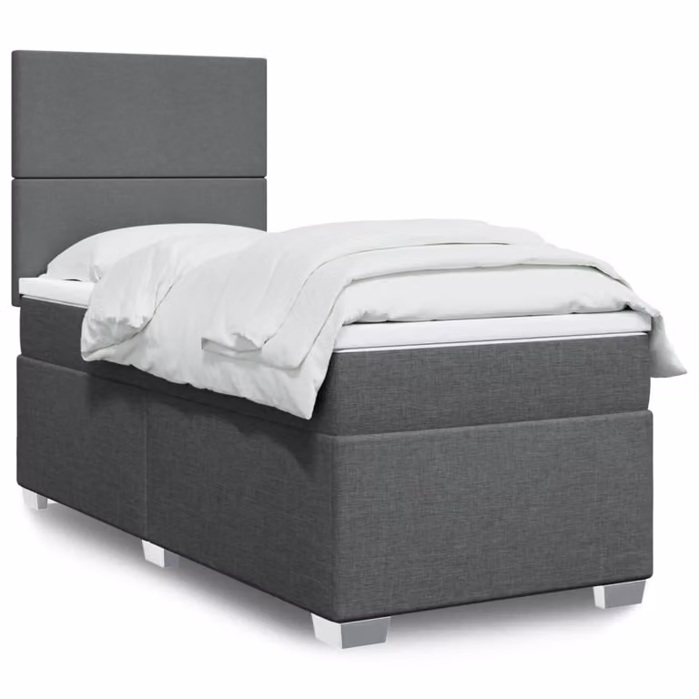 vidaXL Letto Ibrido con Giroletto a Molle e Materasso in Tessuto Grigio e Bianco, L/P/H: 90 x 200 cm