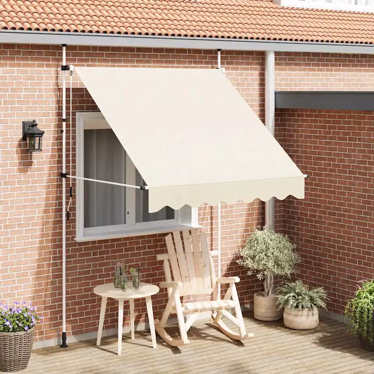 vidaXL Tenda da Sole Retrattile Manuale con Bracci Pieghevoli in Acciaio e Tessuto in Poliestere, Beige, L: 300 cm, P: 200 cm
