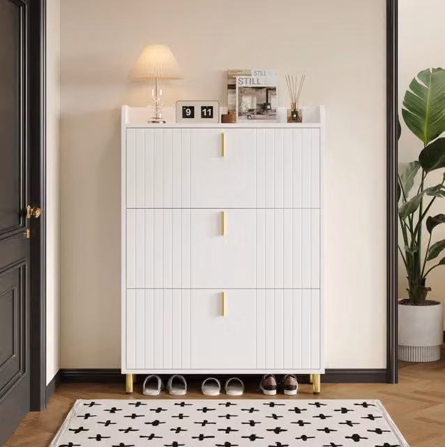 Armadio porta scarpe bianco con 3 sportelli, 6 scomparti regolabili, struttura in MDF, 80 x 23,5 x 123,5 cm
