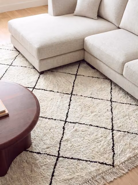 Tappeto berbero Lura Kenay Home con motivo a rombi nero e bianco, lavabile, in cotone con frange, rettangolare, L: 300 cm x P: 200 cm