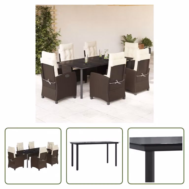 The Living Store Set da pranzo da giardino 7 pezzi con cuscini in polirattan marrone