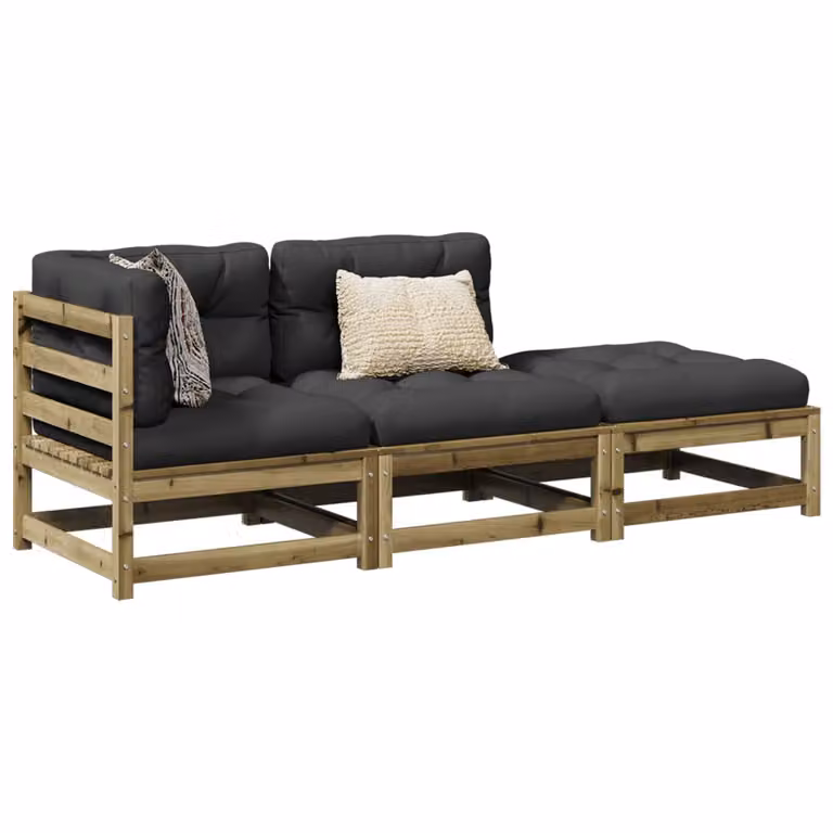Set di Divani da Giardino vidaXL a Forma di L in Legno di Pino con Cuscini Imbottiti e Pouf, Colore Marrone, Grigio o Antracite