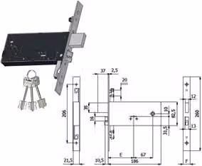 Elettroserratura a infilare Omec con tripla mandata in acciaio inox, colore argento, H 5968 90 mm, larghezza: 82,5 mm