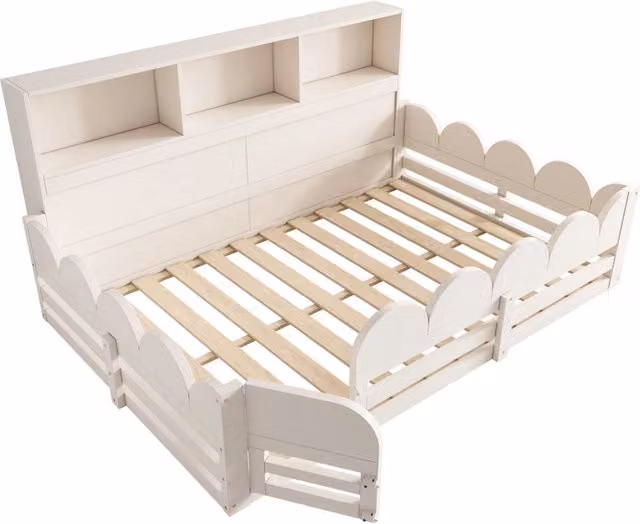 Letto per bambini Stilvora con sponde, libreria e vani laterali in legno bianco opaco L/P/H: 195 x 140 x 85 cm