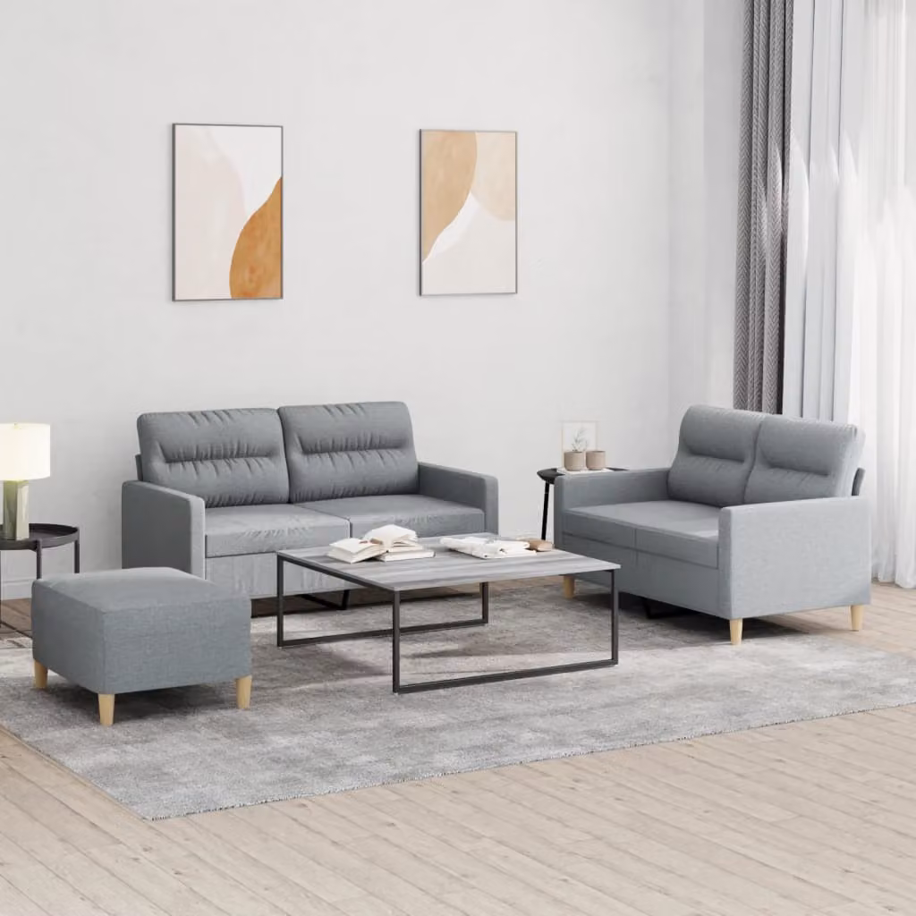 vidaXL Set di Divani 3 pz in Tessuto Grigio con Cuscini per Soggiorno – 1