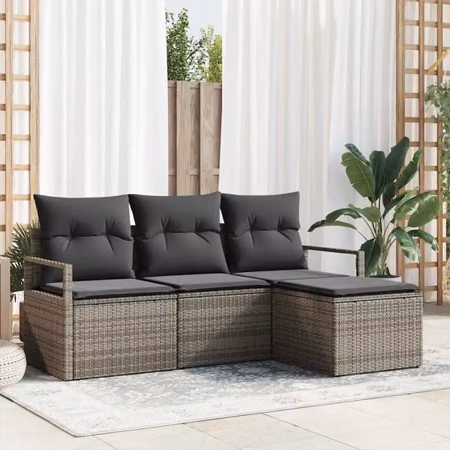 Set di divani 4 pz Grigio polyrattan 3354998