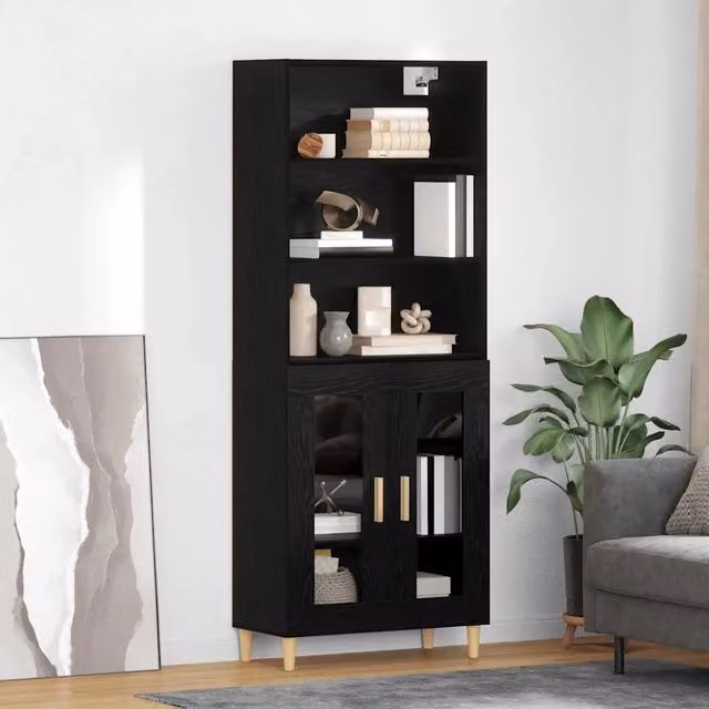 Credenza Buffet Armadio da Cucina e Soggiorno vidaXL in Legno Multistrato Nero Moderno L: 69,5 cm, P: 34 cm, H: 180 cm – 1