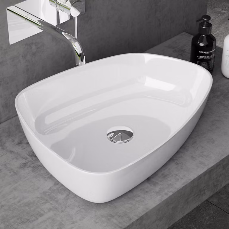 doporro Lavabo da Appoggio Bianco Lucido 51x38x12cm Lavandino Bagno Slim Design Moderno Lavello da Minerale Fuso Colossum806