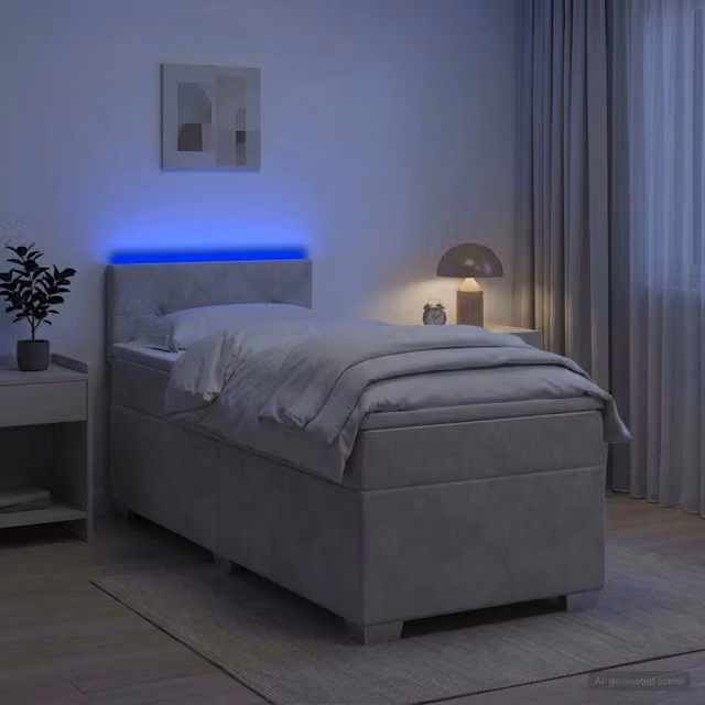 Letto con Box Spring, Materasso e LED vidaXL, Grigio Chiaro, L/P/H: 80 x 200 x 140 cm – 1