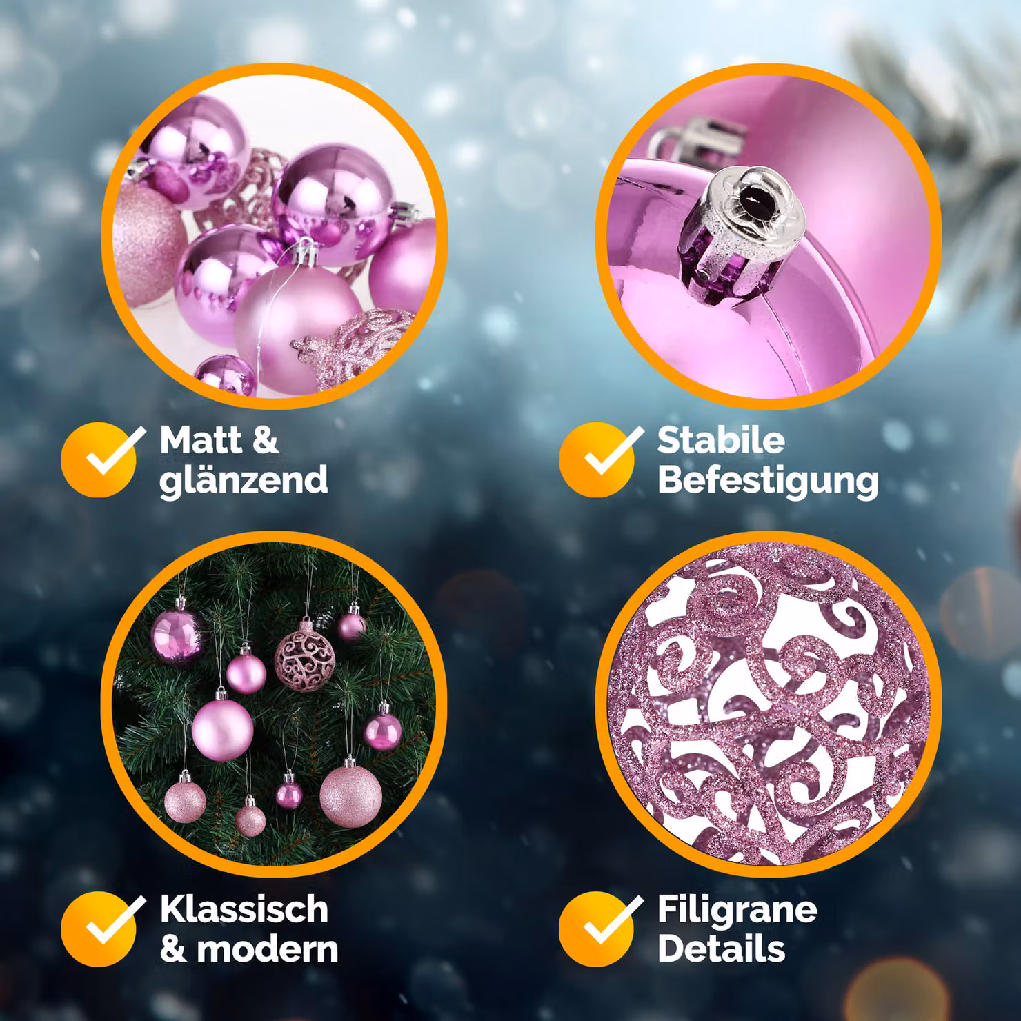Set di 100 palline di Natale Casaria rosa in plastica per decorazioni moderne – 4