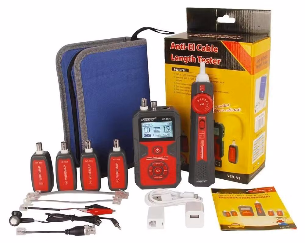 Tester per cavi - Tester per cavi di rete NF-858C - Localizzatore di cavi - Tracciamento dei cavi - Misurazione della lunghezza dei cavi - Test della tensione PoE - BNC