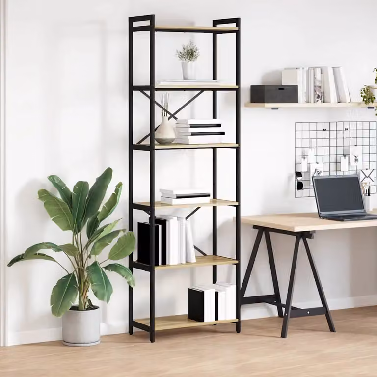 Libreria industrial vidaXL in MDF e metallo, colore marrone e nero, L 60 cm x P 30 cm x H 189,5 cm