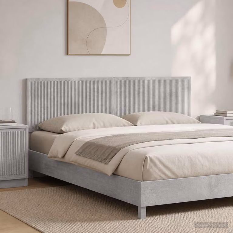 Testiera da muro vidaXL EDE con ripiano integrato in tessuto grigio e legno ingegnerizzato L: 200 cm, H: 50 cm, P: 16,84 cm