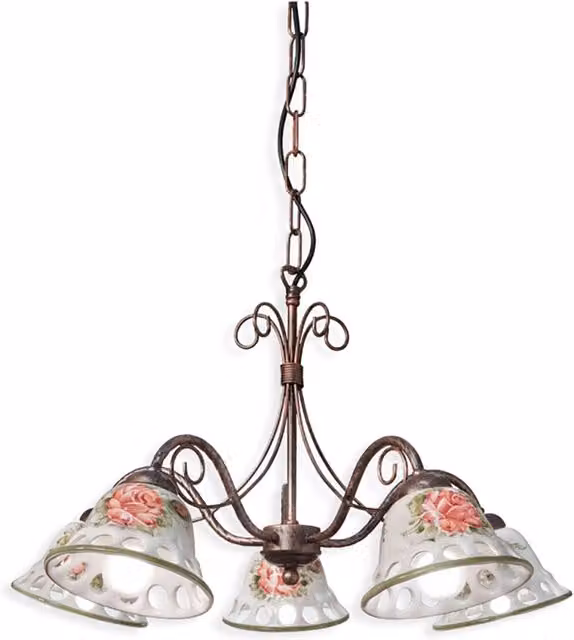 Lampadario Classico Napoli Ferroluce in Metallo e Ceramica Nero Sfumato Rame con 5 Luci E14