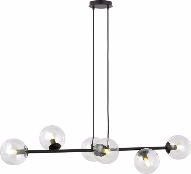 Lampadario Contemporaneo 6 Luci Su Acciaio Nero Sfervetro Trasparente