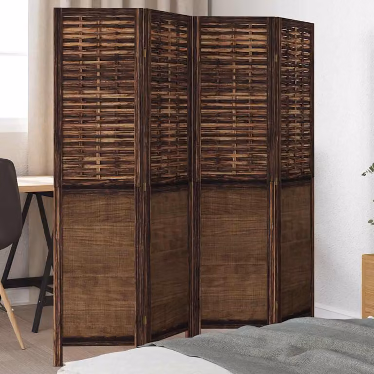 Divisorio Ambienti vidaXL con 4 Pannelli in Legno di Paulownia Massello Marrone Scuro H: 160 cm, L: 145 cm