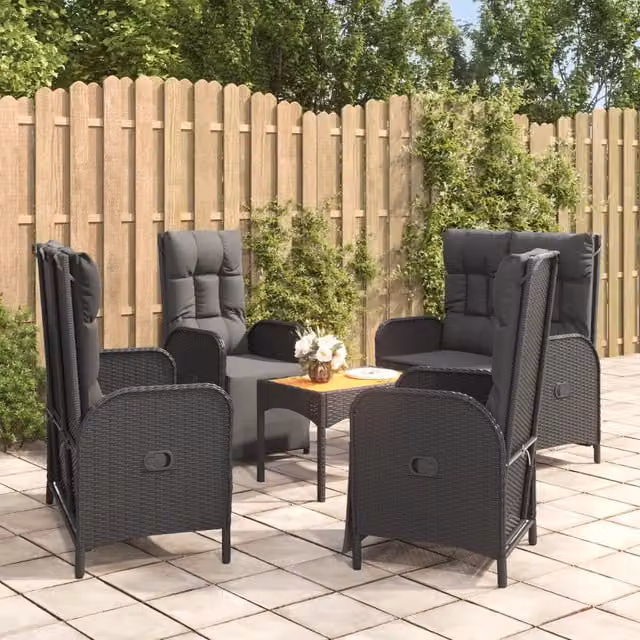 Set da Pranzo da Giardino 5 pz Nero con Cuscini in Polyrattan 3185090