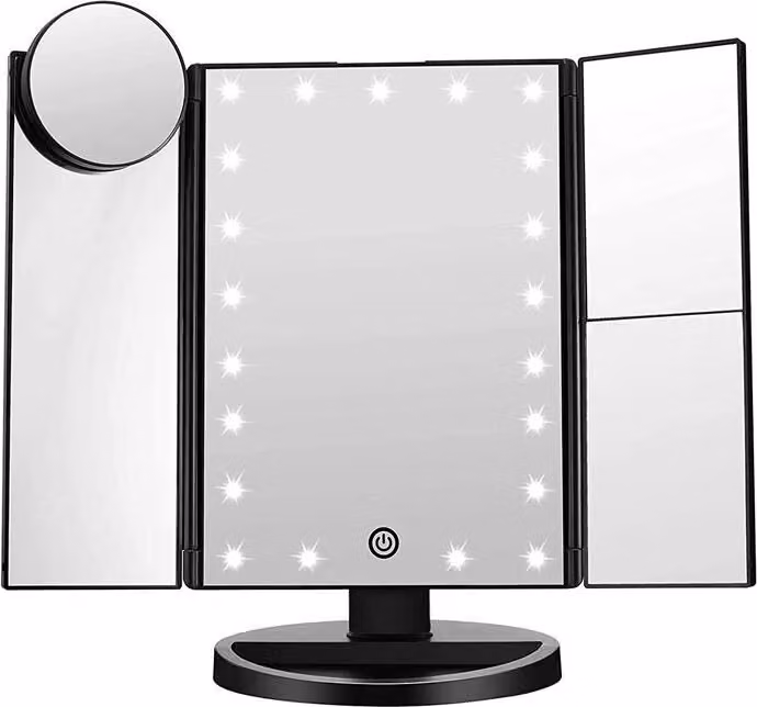 Specchio cosmetico UNIQ Hollywood a tre ante con 21 luci a LED e effetto ingranditore