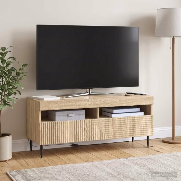 Mobile TV LED vidaXL HAARLEM in Rovere Sonoma con illuminazione integrata e vani porta media, L 100 cm x P 35 cm x H 43 cm
