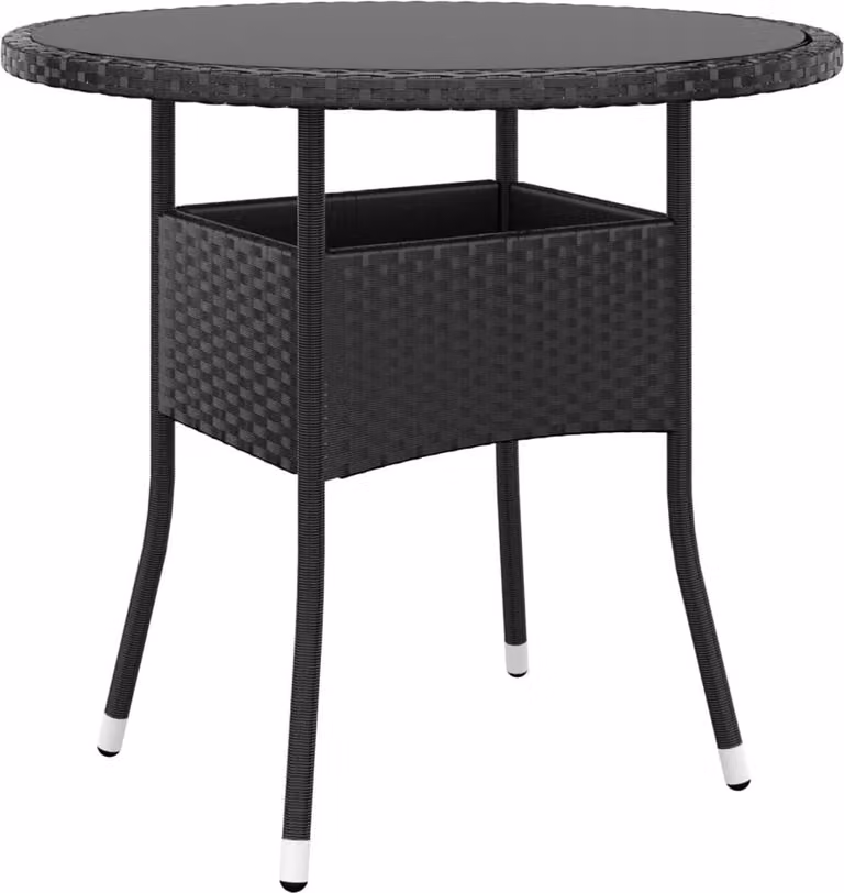 Tavolo da giardino Ø80x75 cm in vetro temperato e poly rattan nero