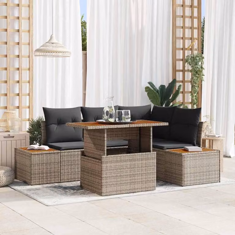 Maison Exclusive - Set da giardino composto da 5 pezzi, divano, colore grigio, realizzato in rattan sintetico