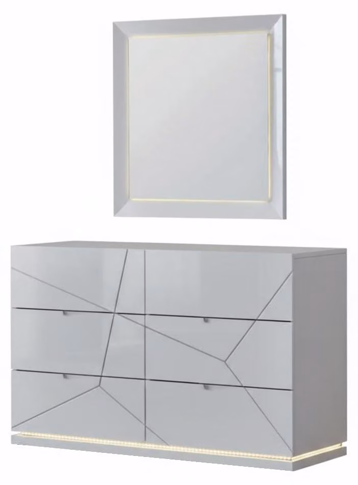 Comò da trucco elegante dal design moderno, dotato di un comodo spazio di appoggio