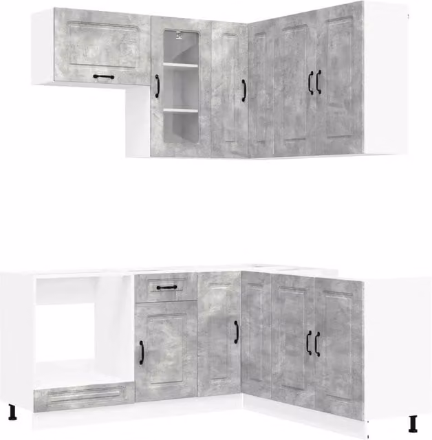 Unità Cucina Moderna KALMAR vidaXL in 8 Pezzi Grigio con Ante in Vetro e Ripiani Interni