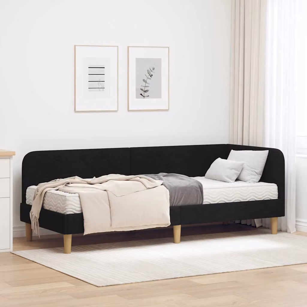 vidaXL Cornice del letto ad angolo asimmetrica in tessuto nero L 200 x P 80 x H 72 cm – 1