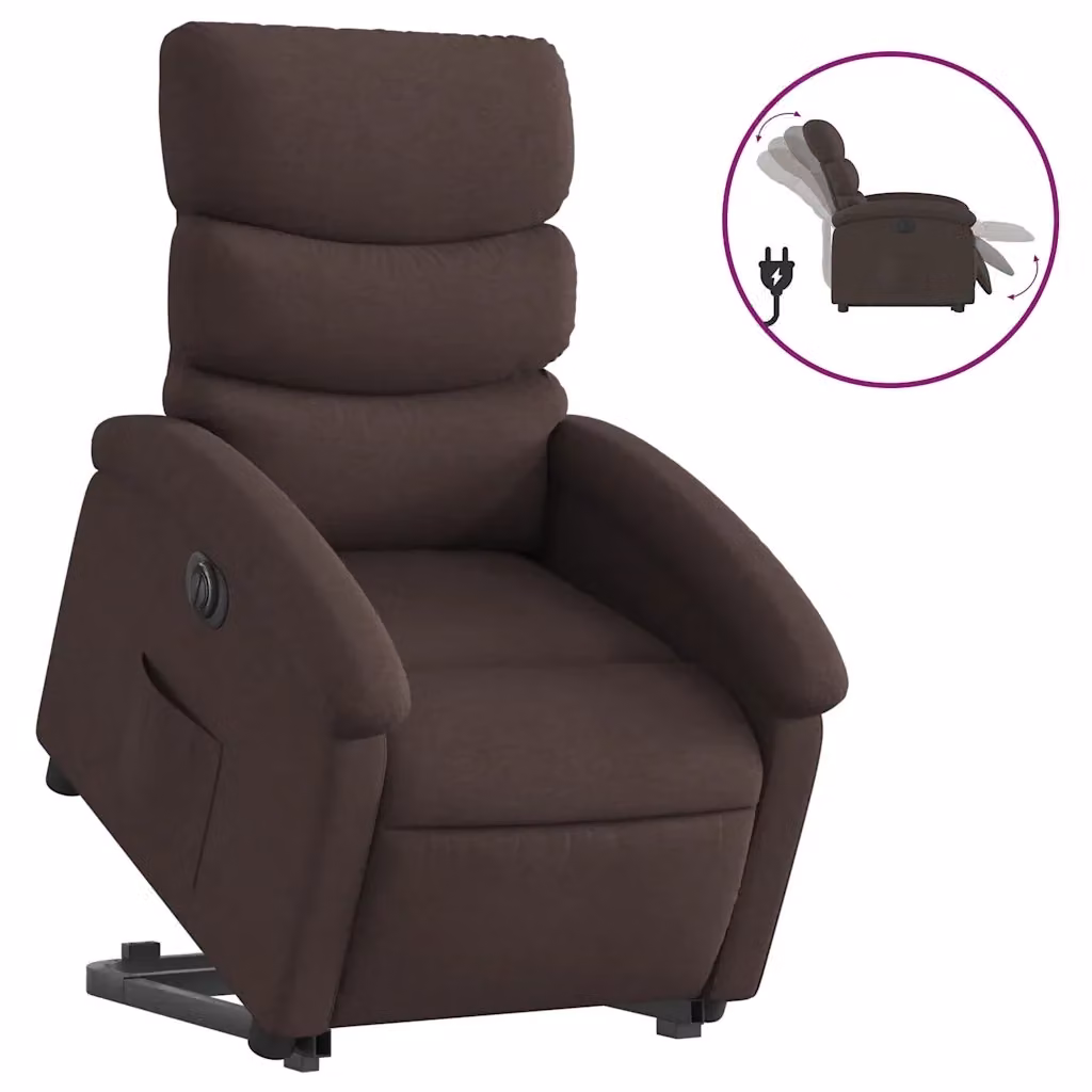 Poltrona Alzapersona Reclinante Elettrica vidaXL Marrone con Braccioli e Rivestimento in Tessuto – 2