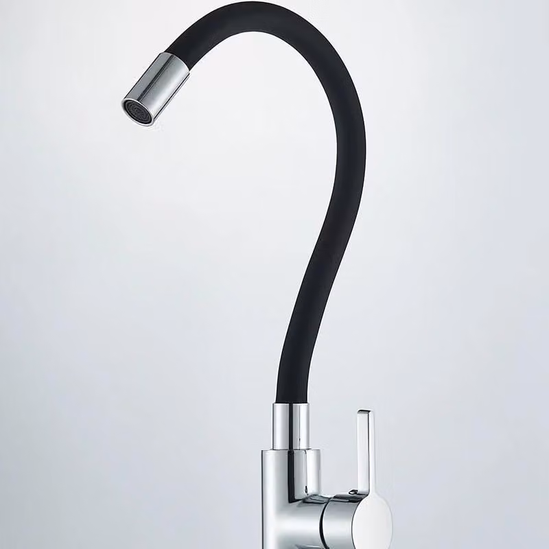 Miscelatore per cucina, montaggio a parete, rubinetto flessibile, rotazione a 360°, miscelatore monocomando per acqua calda e fredda, acciaio inossidabile lucido, colore nero