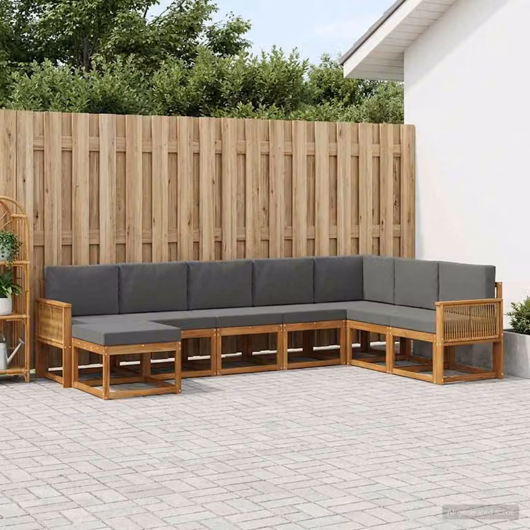 Set di divani da esterno vidaXL 8 pz in legno di acacia con cuscini, colore beige e antracite
