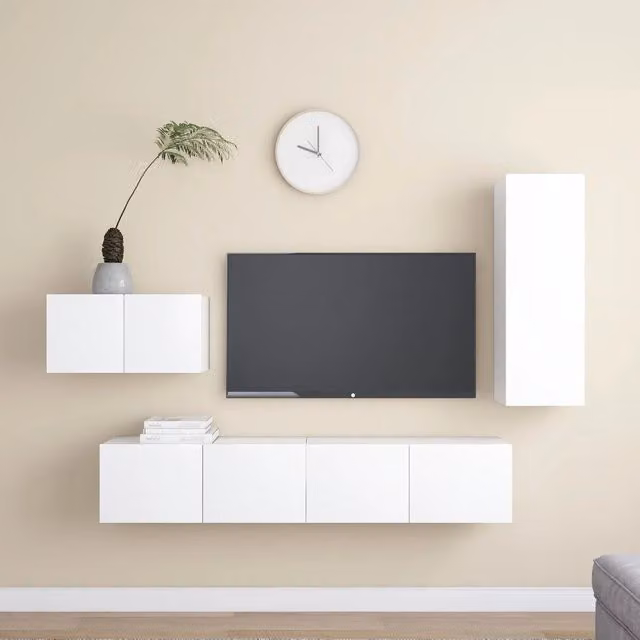Set di 4 mobili porta TV vidaXL in legno multistrato bianco per soggiorno in stile minimalista e montaggio a parete