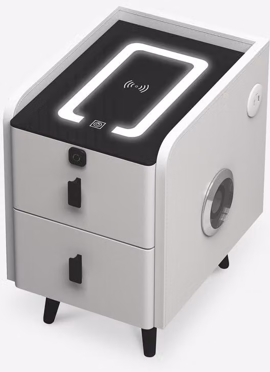 Comodino bianco con luce LED e funzione di ricarica wireless Tainy