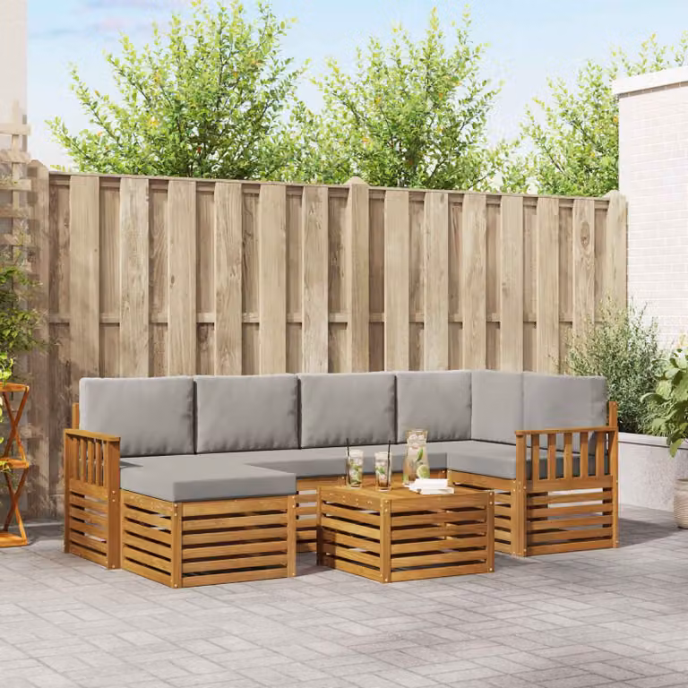 Set di divani da esterno vidaXL 7 pz in legno di acacia con cuscini grigio e marrone