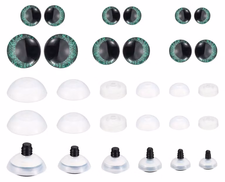 Occhi di sicurezza, diametro 14-30 mm, 34 pezzi, colore verde, in plastica