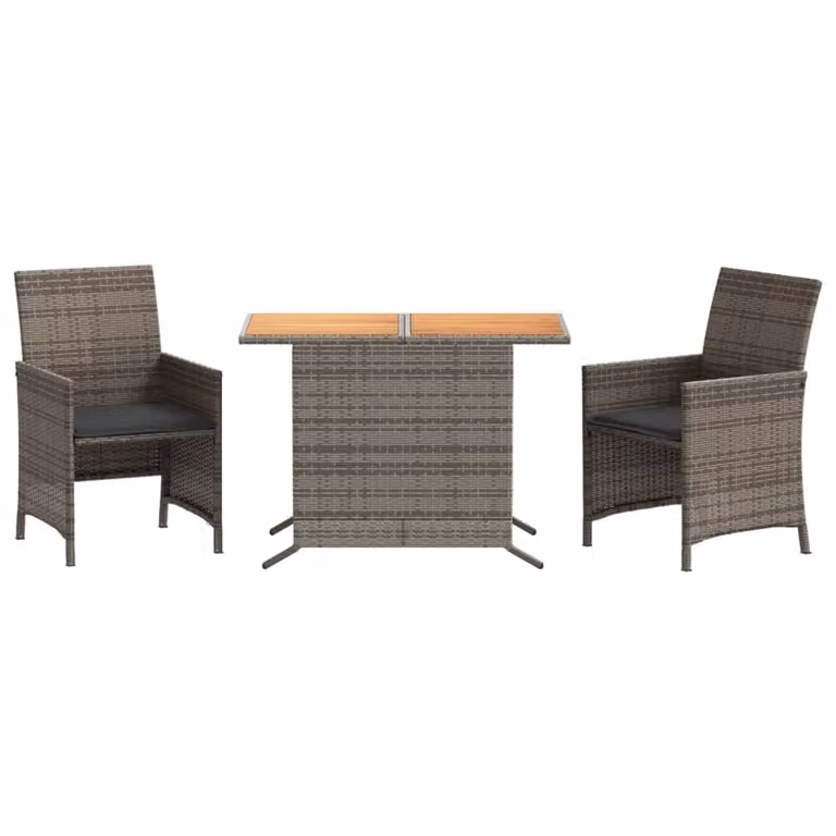 Set da Bistrò 3 pz con Cuscini Grigio in Polyrattan