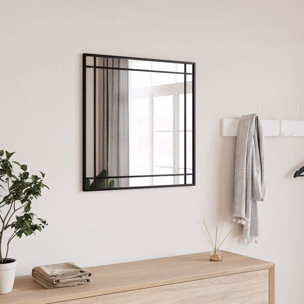 Specchio da parete quadrato vidaXL in metallo e vetro nero L: 60 cm, H: 60 cm