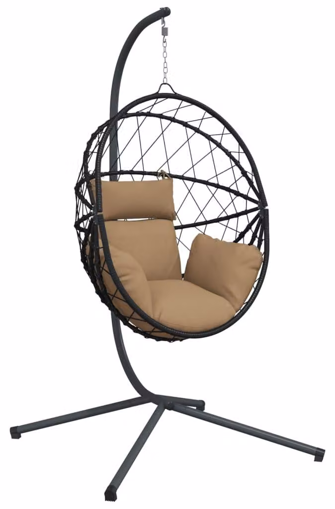 Sedia a dondolo - Sedia sospesa - Sedia a dondolo - Sedia da giardino - Pouf - Tonalità tortora - Materiale: rattan e struttura in acciaio