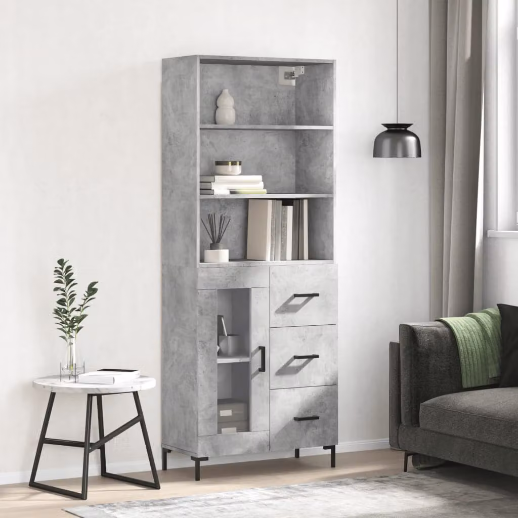 Credenza moderna vidaXL in legno e metallo con ante a battente, Grigio, L: 69,5 cm, P: 34 cm, H: 180 cm
