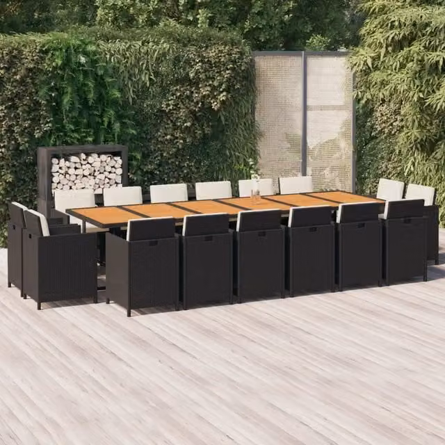 Set da pranzo per giardino vidaXL da 17 pezzi in legno di acacia oliato e rattan nero, marrone o bianco – 1