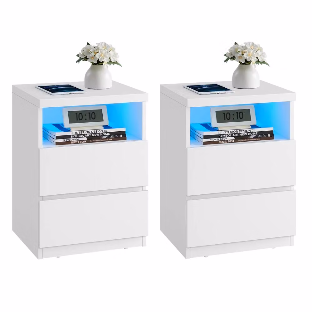 Comodino con LED e Cassetti, 2