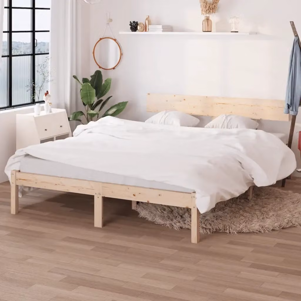 Letto matrimoniale moderno in legno di pino massello bianco con struttura a doghe, L/P/H: 160 x 200 x 165.5 cm – 2