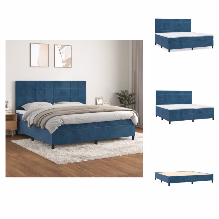 vidaXL Letto a molle con materasso blu scuro 200x200 cm in velluto - Letti e strutture letto
