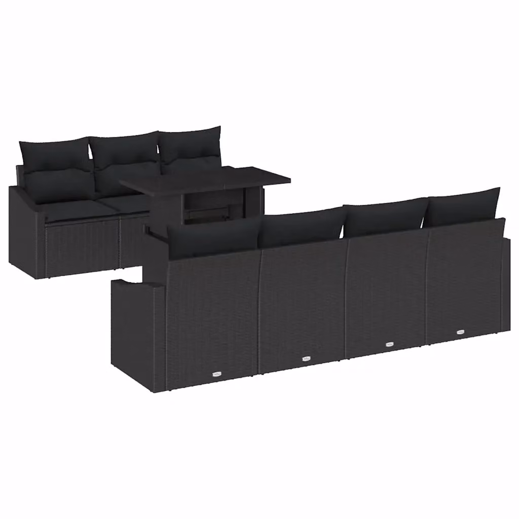Set Divano da Giardino a L vidaXL 8 pz Nero con Cuscini e Tavolino da Caffè in Polyrattan e Metallo – 2